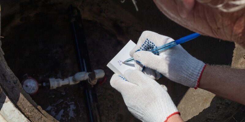 A,Man,Records,The,Readings,Of,The,Water,Meter,,Leaning